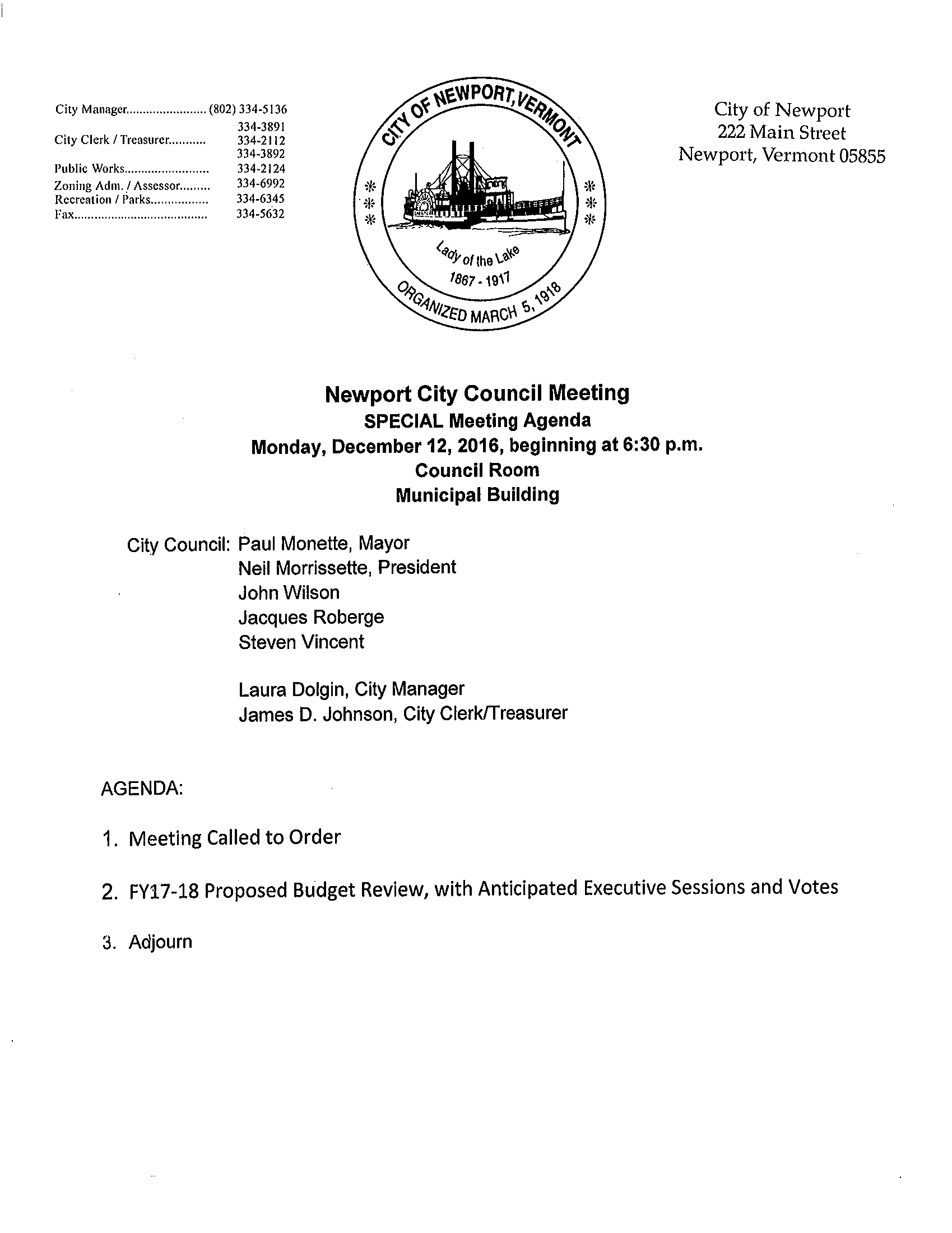 Maak plaats isolatie Arbeid Newport, Vermont | 12-12-2016 City Council Agenda